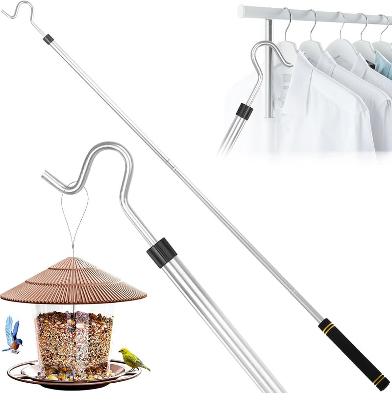 Frebuta Clothes Hanger Reaching Hook,33 to 51Inch Clothing Hook Pole Long Christmas Light Hanging Extension Adjustable Clothes Rod Assist Tool Sponge Handle Shutters Pole Ceiling Home Reacher Poles - Image 1
